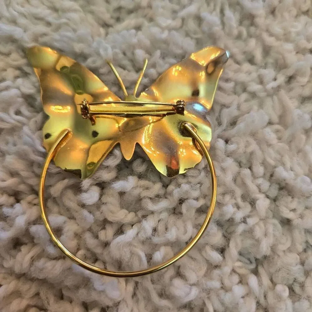 Vintage Gold Hammered Butterfy Brooch Pin EYEGLASS HOLDER